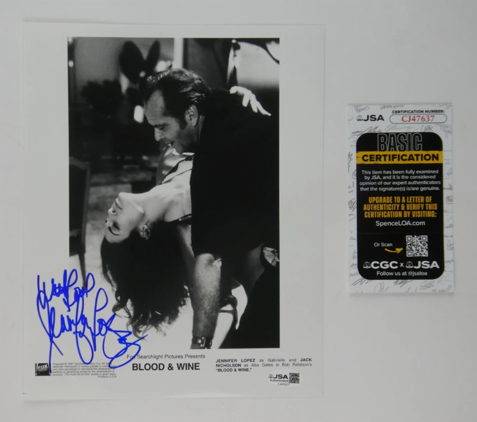 Jennifer Lopez — Jennifer Lopez Signed 8x10 Promo Photo Blood & WIne Autographed JSA COA