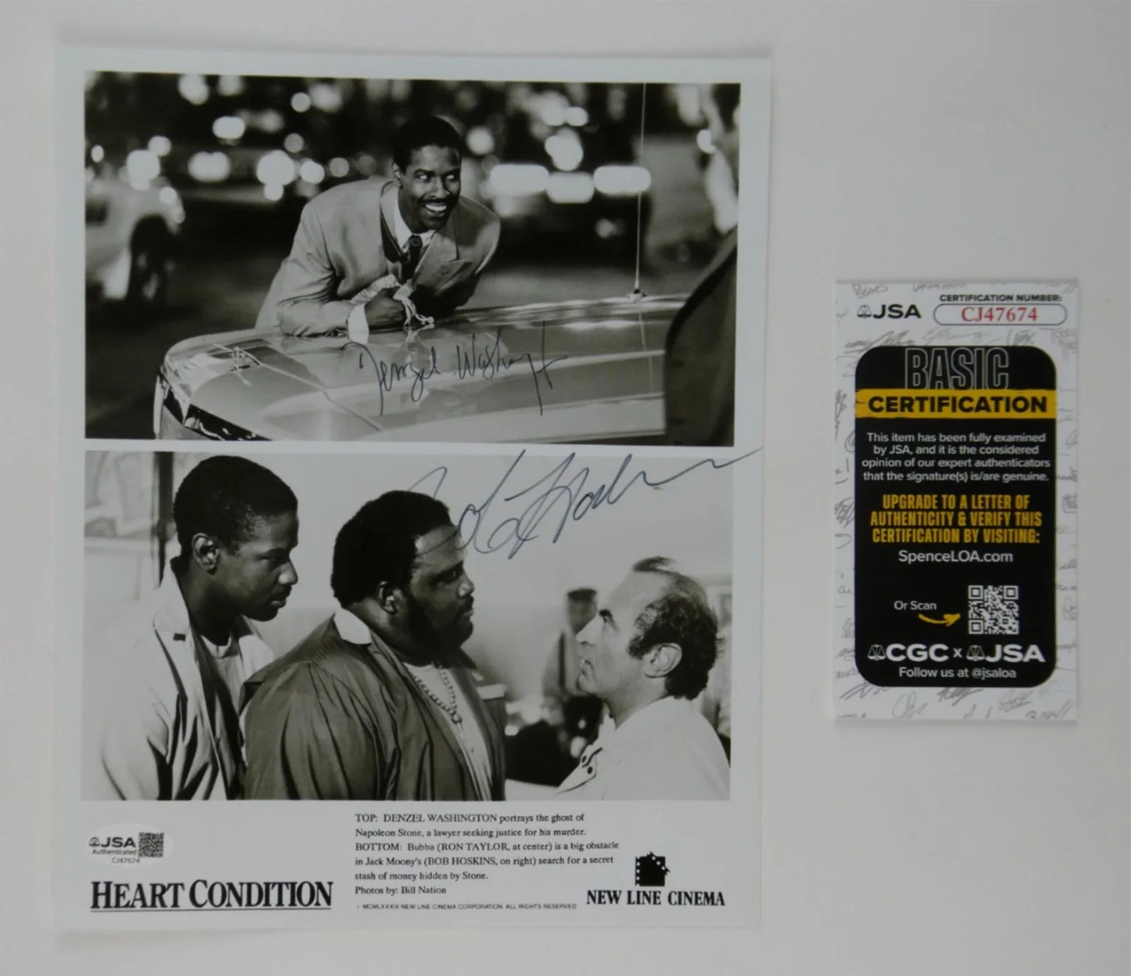 Denzel Washington — Denzel Washington Bob Hoskins Signed 8x10 Photo Heart Condition Full Sig JSA COA
