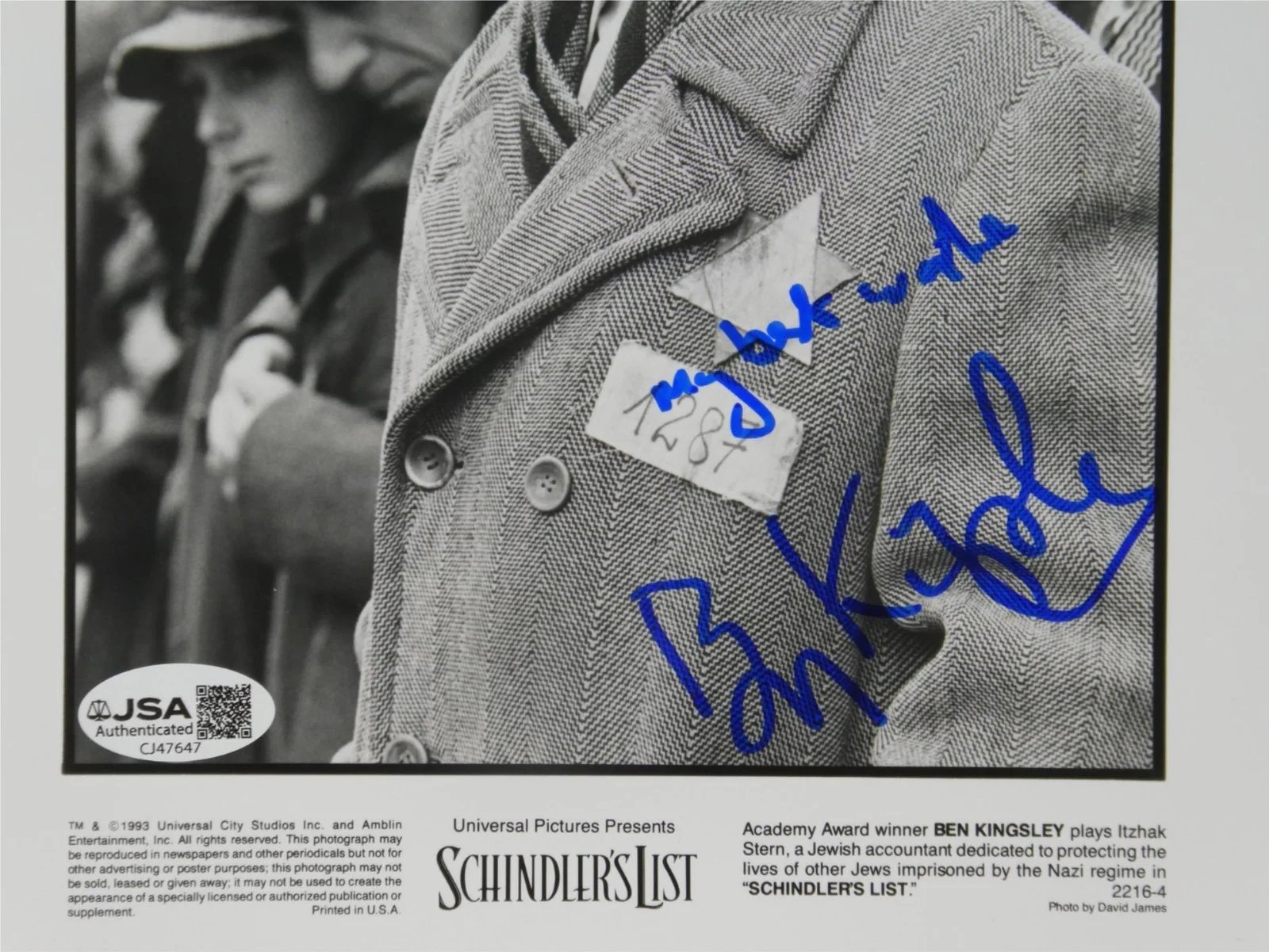 Ben Kingsley — Ben Kingsley Signed 8x10 Promo Photo Schlinder's List Autographed JSA COA, image 3