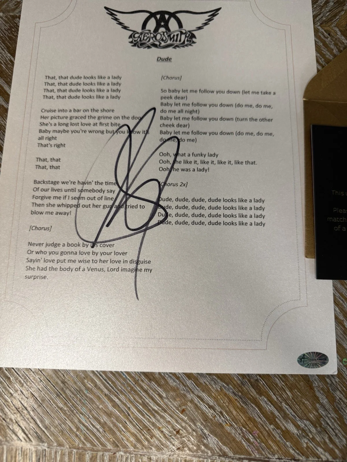 Steven Tyler Signed Dude Looks Like a LadyLyric Sheet Aerosmith Autographia COA, image 2