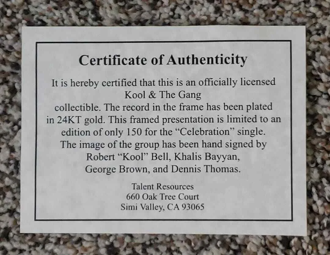 Kool & the Gang 24k Gold Record Award Style Signed #'d, изображение 4