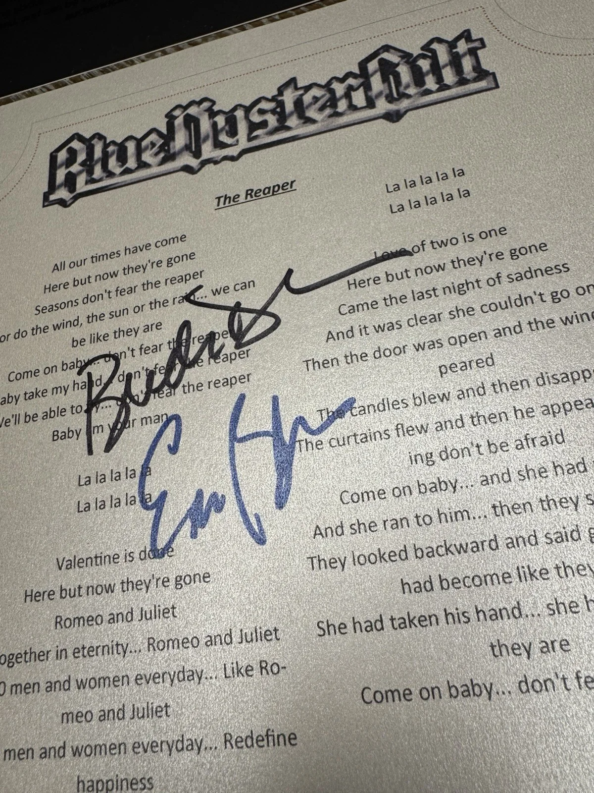 Blue Öyster Cult Signed Lyric Sheet Autographia COA Buck Dharma & Eric Bloom, изображение 2