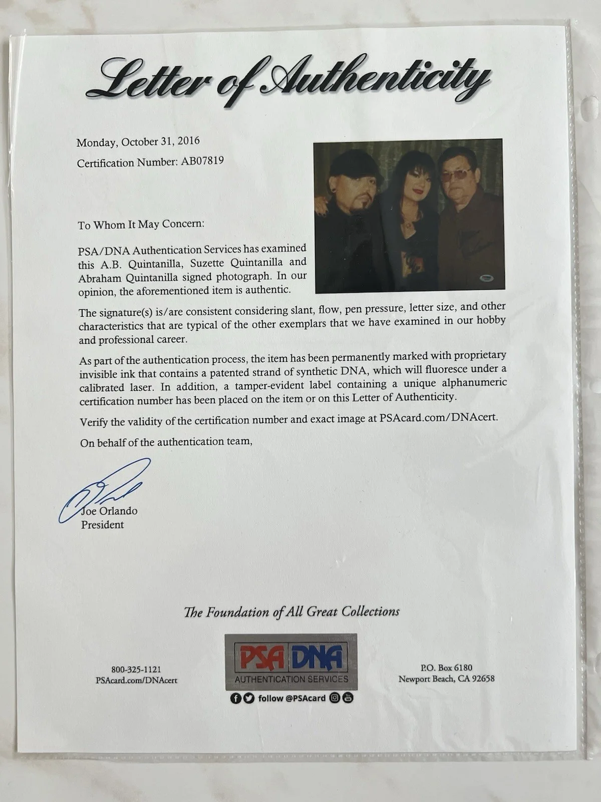 Abraham Quintanilla, Suzette Quintanilla, A.B. Quintanilla — Abraham Quintanilla, Suzette Quintanilla And A.B. Quintanilla 11 X 14 PSA/DNA, image 3