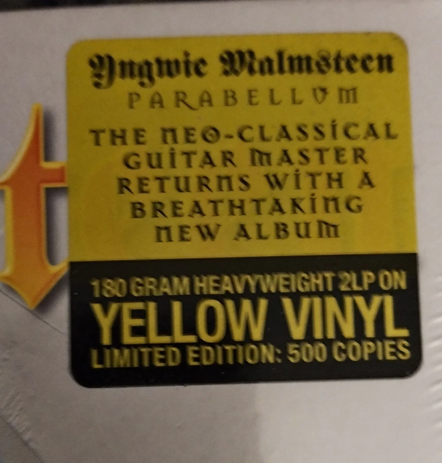 YNGWIE MALMSTEEN SIGNED PARABELLUM VINYL LP YELLOW+JSA COA CD STILL SEALED, image 3