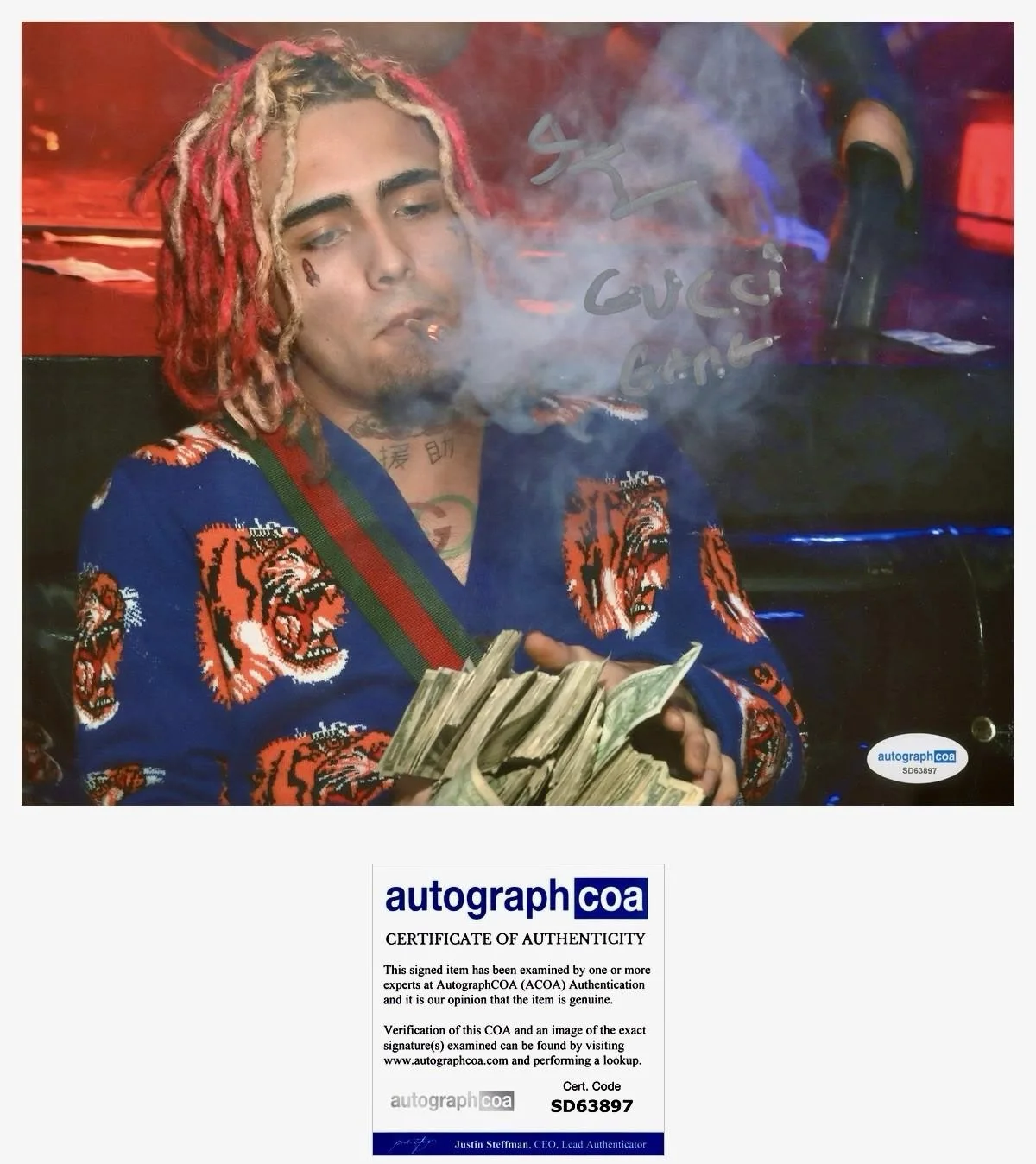 LIL PUMP SIGNED 8X10 PHOTO GUCCI GANG - AUTOGRAPH ACOA + PROOF, изображение 2