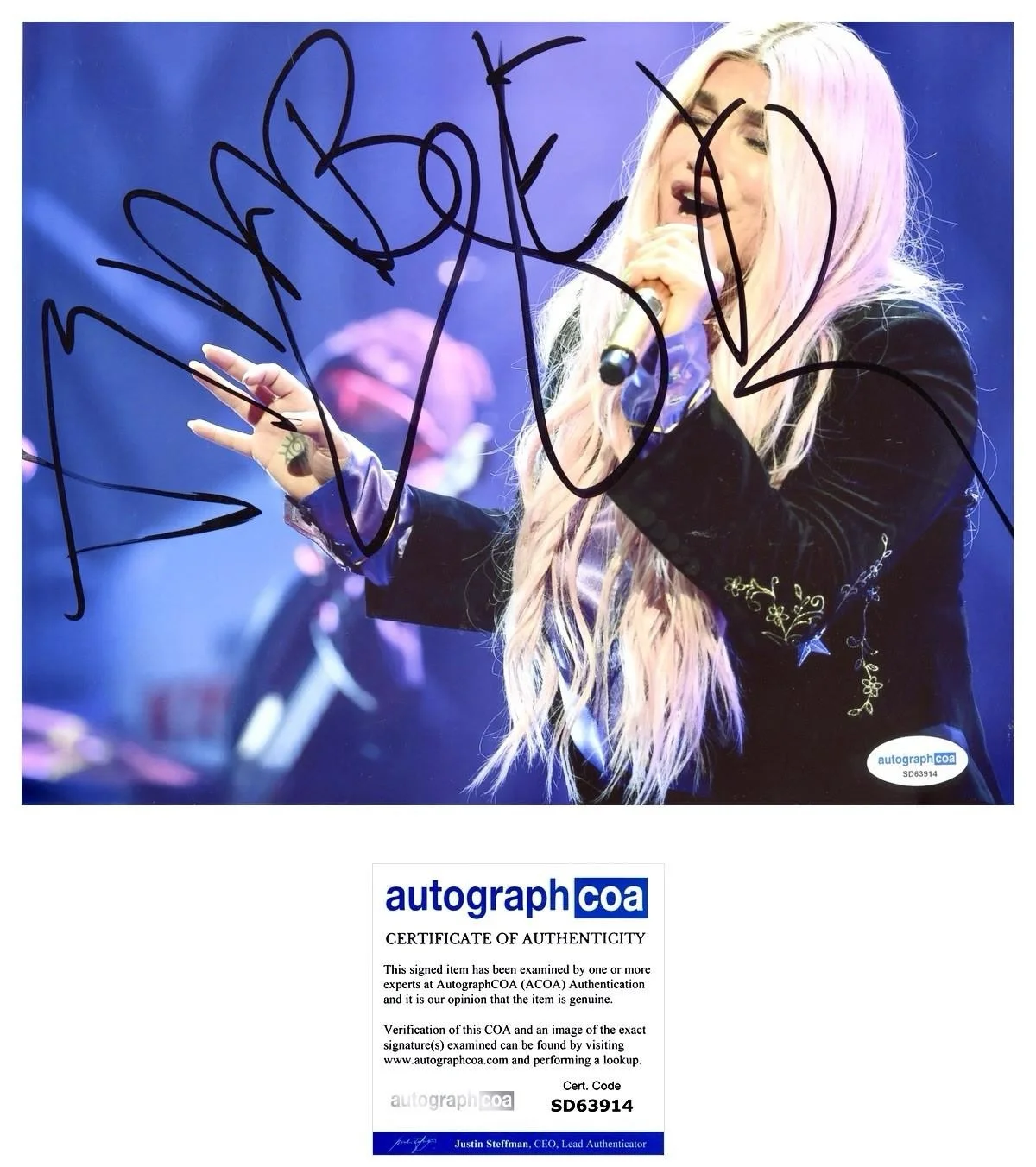 KESHA SIGNED 8X10 PHOTO KE$HA “TIMBER” INSC SINGER - AUTOGRAPH ACOA + PROOF, image 2
