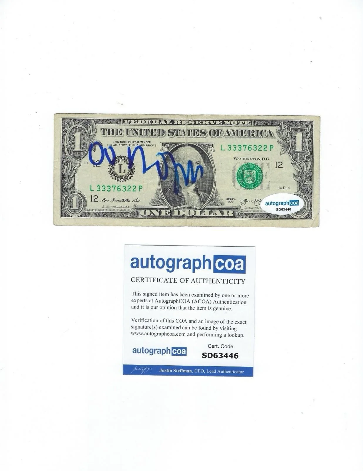 ROBERT SMITH SIGNED $1 DOLLAR BILL THE CURE BAND AUTOGRAPH - ACOA COA + PROOF, image 2