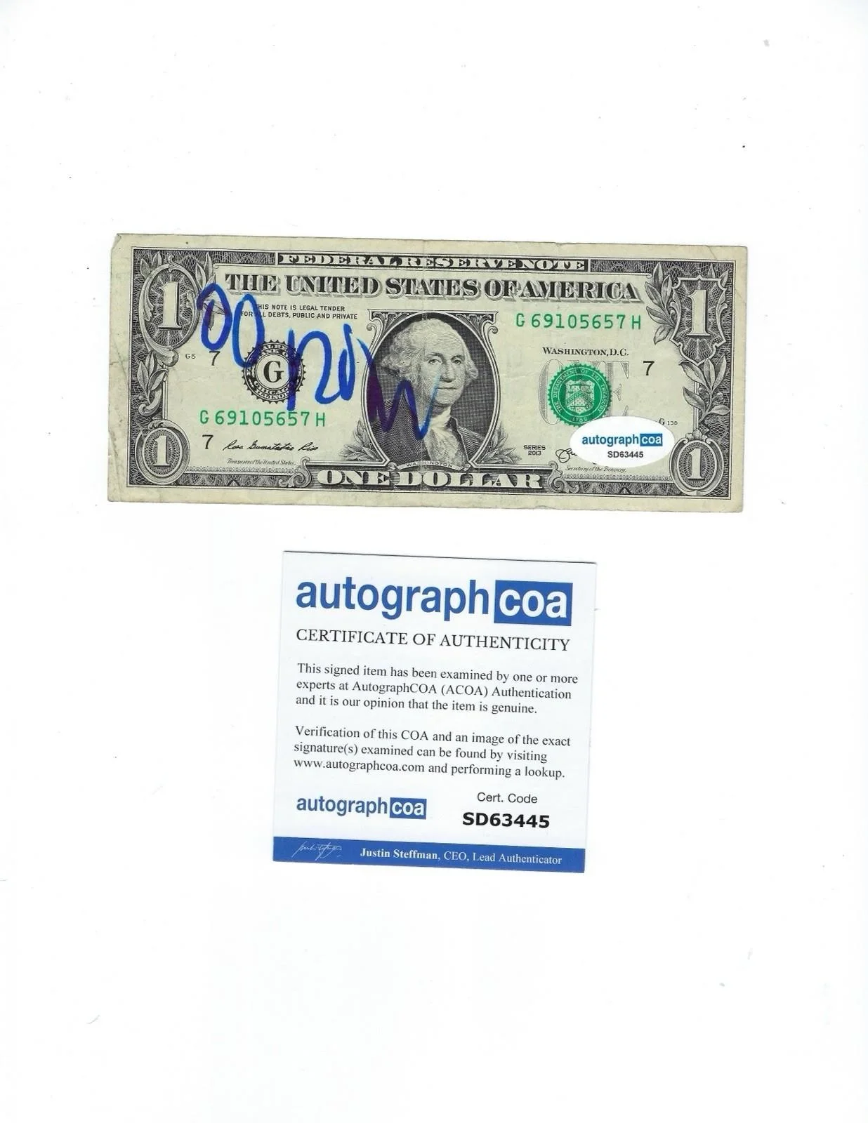 ROBERT SMITH SIGNED $1 DOLLAR BILL THE CURE BAND AUTOGRAPH - ACOA COA + PROOF, image 2