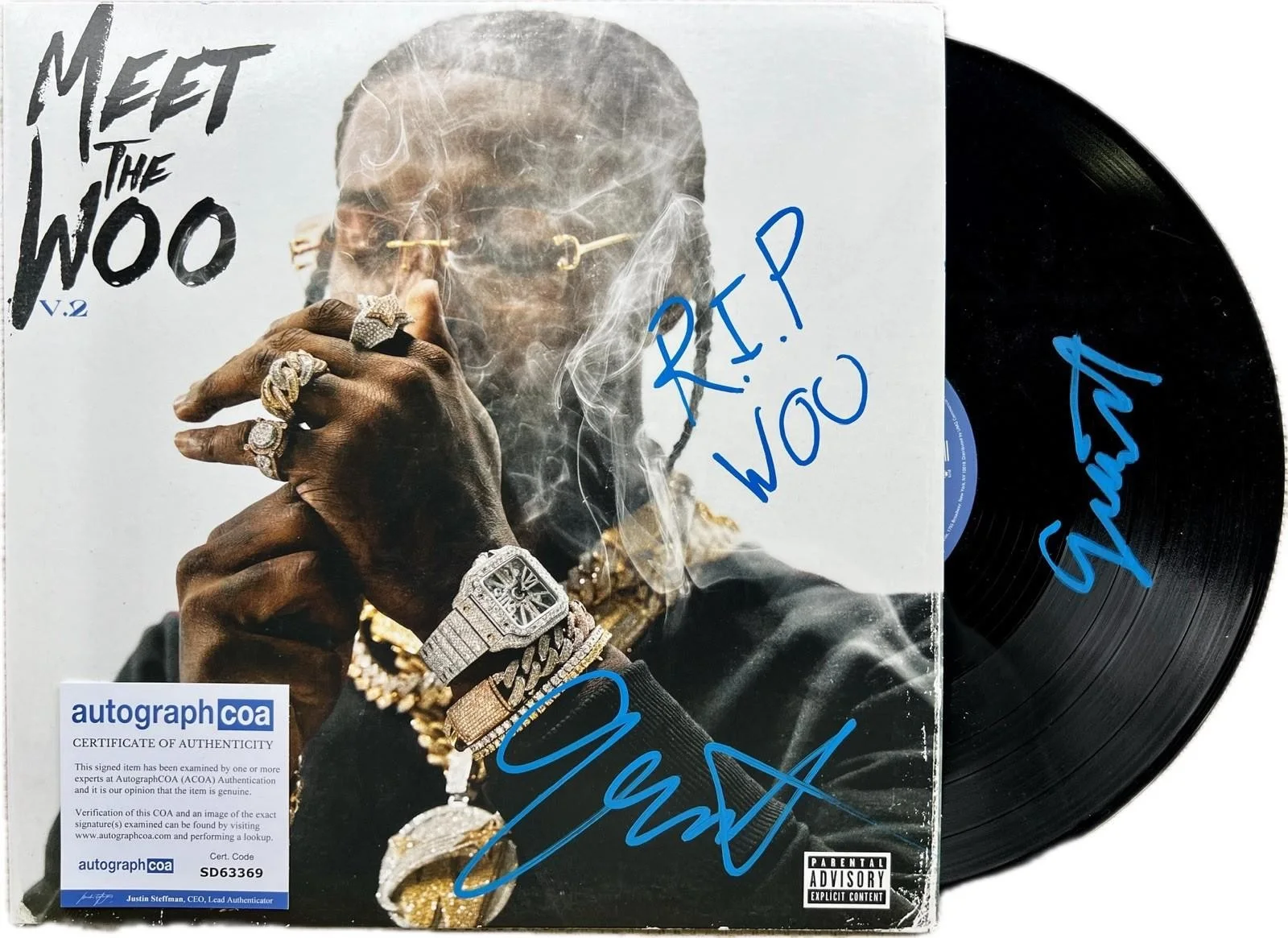 GUNNA SIGNED “MEET THE WOO” VINYL & RECORD POP SMOKE - ACOA COA + PROOF, изображение 2