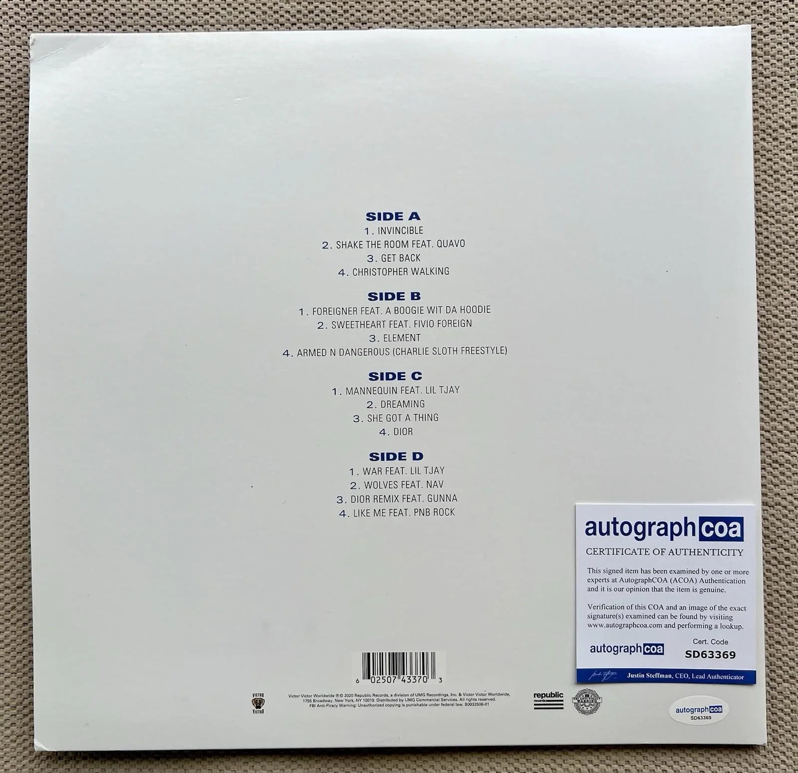 GUNNA SIGNED “MEET THE WOO” VINYL & RECORD POP SMOKE - ACOA COA + PROOF, изображение 5
