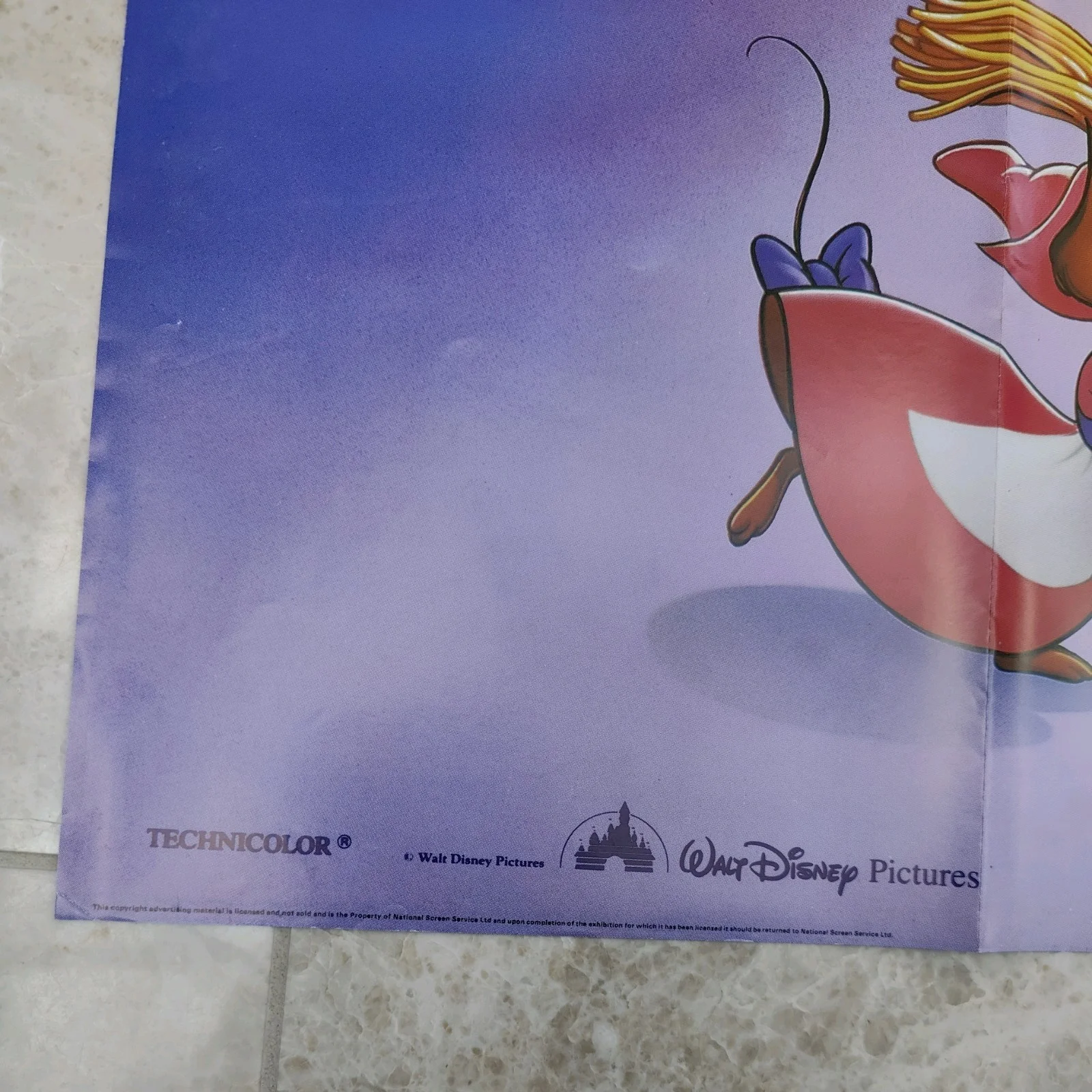 Disney Cinderella 1991 Re-Release Slipper Vintage 40"x30" UK Quad Poster Folded, изображение 3