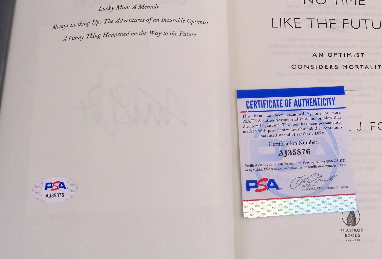 Michael J Fox — Michael J Fox BTTF Signed Autograph No Time Like The Future Book PSA/DNA COA, image 2