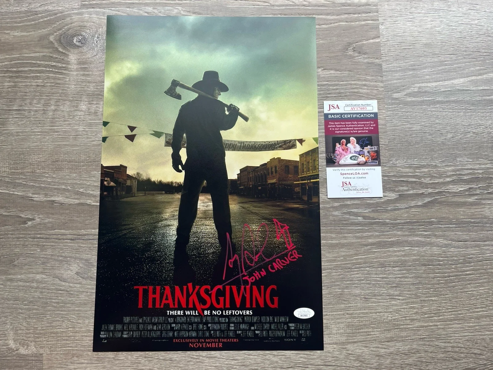 Alex Armbruster — Alex Armbruster Signed Thanksgiving 11x17 Photo JSA COA John Carver Horror Auto