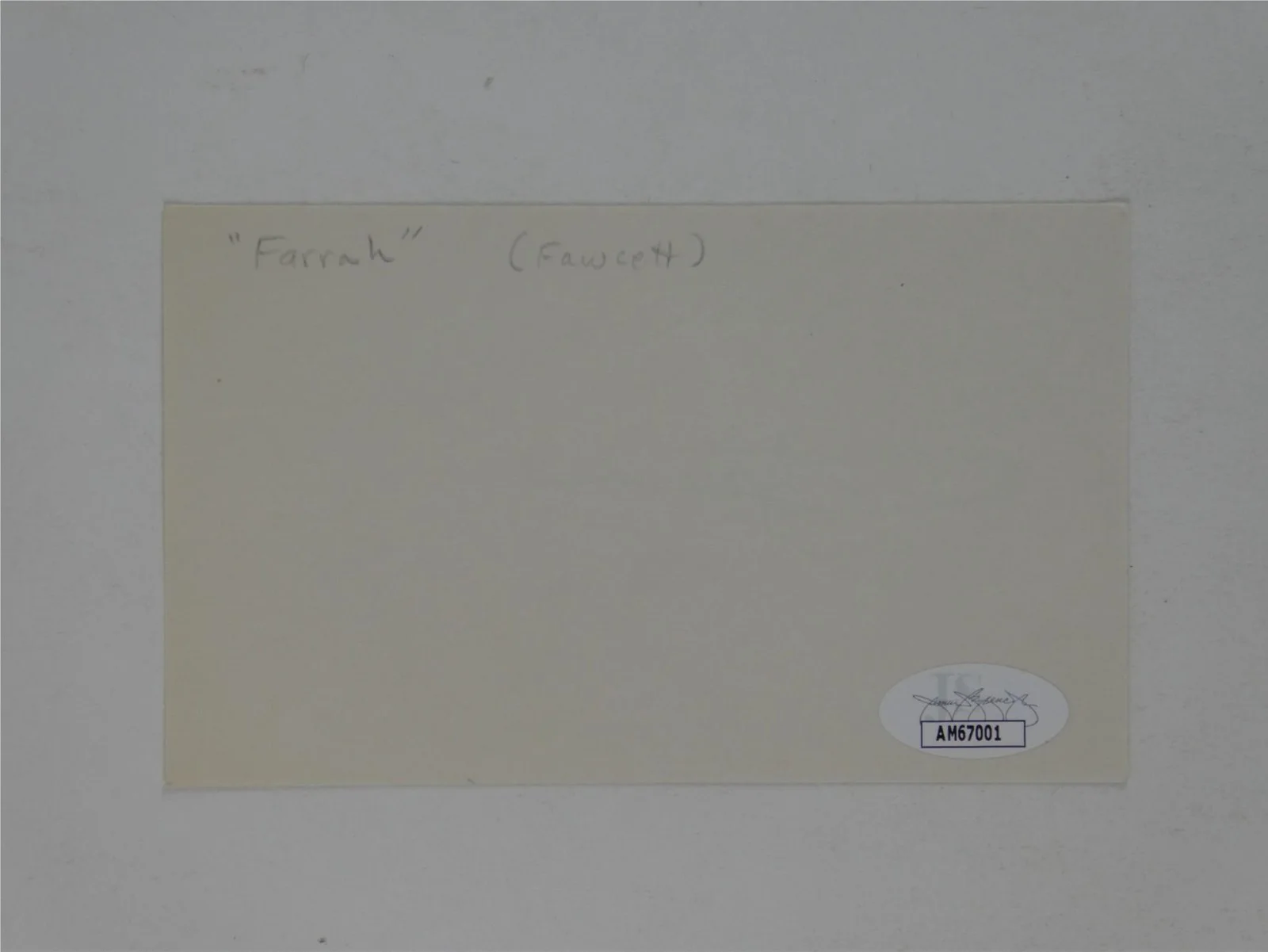 Farrah Fawcett — Farrah Fawcett Signed 3x5 Index Card Autographed Charlies Angels JSA COA, image 3