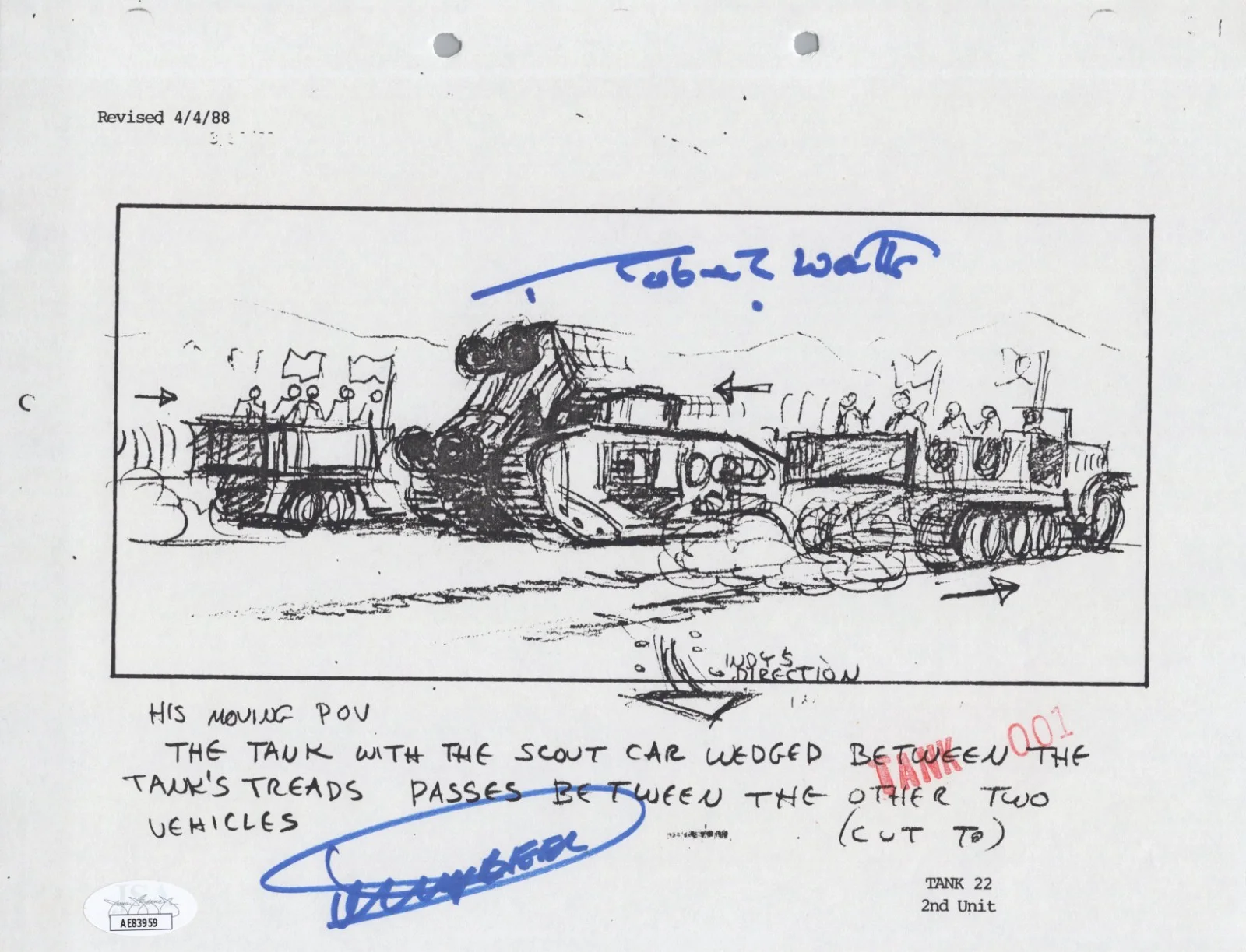 Dickey Beer — Indiana Jones - Storyboard signed by Dickey Beer & Robert Watts 8x10 JSA COA