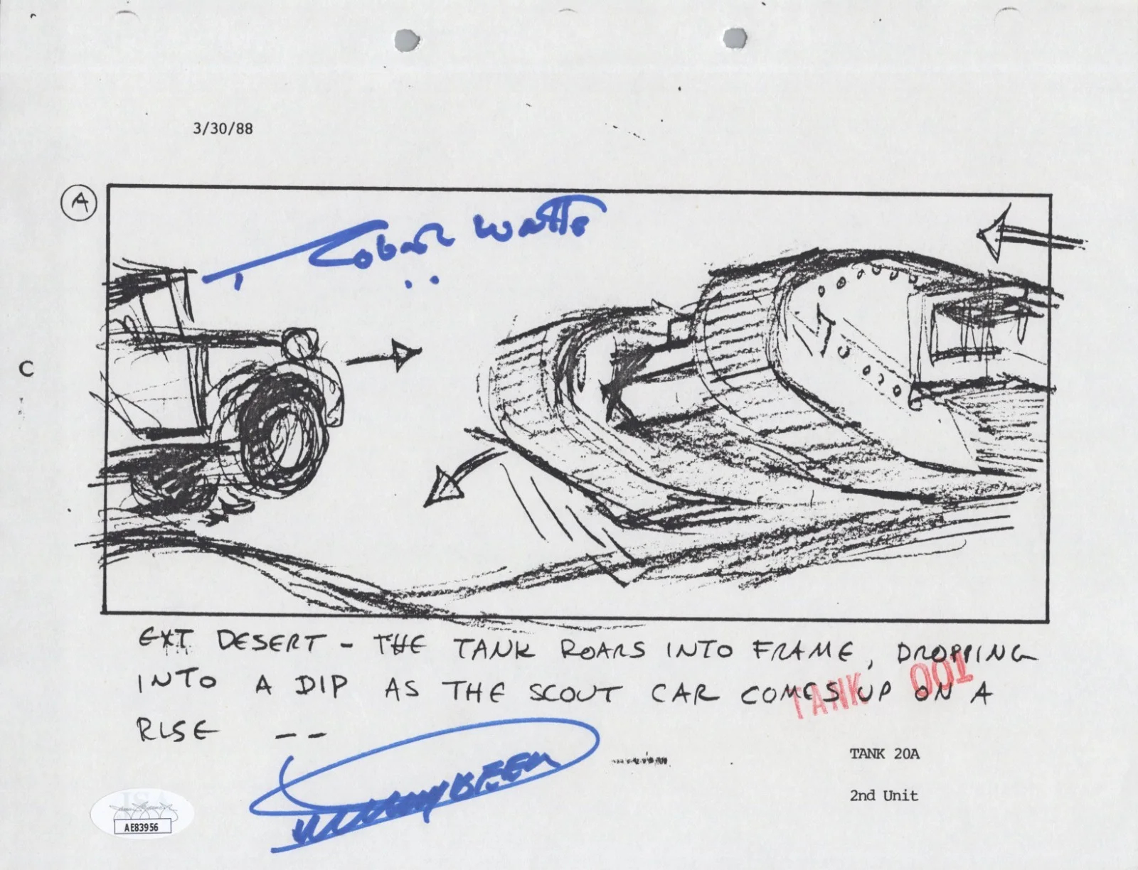 Dickey Beer — Indiana Jones - Storyboard signed by Dickey Beer & Robert Watts 8x10 JSA COA