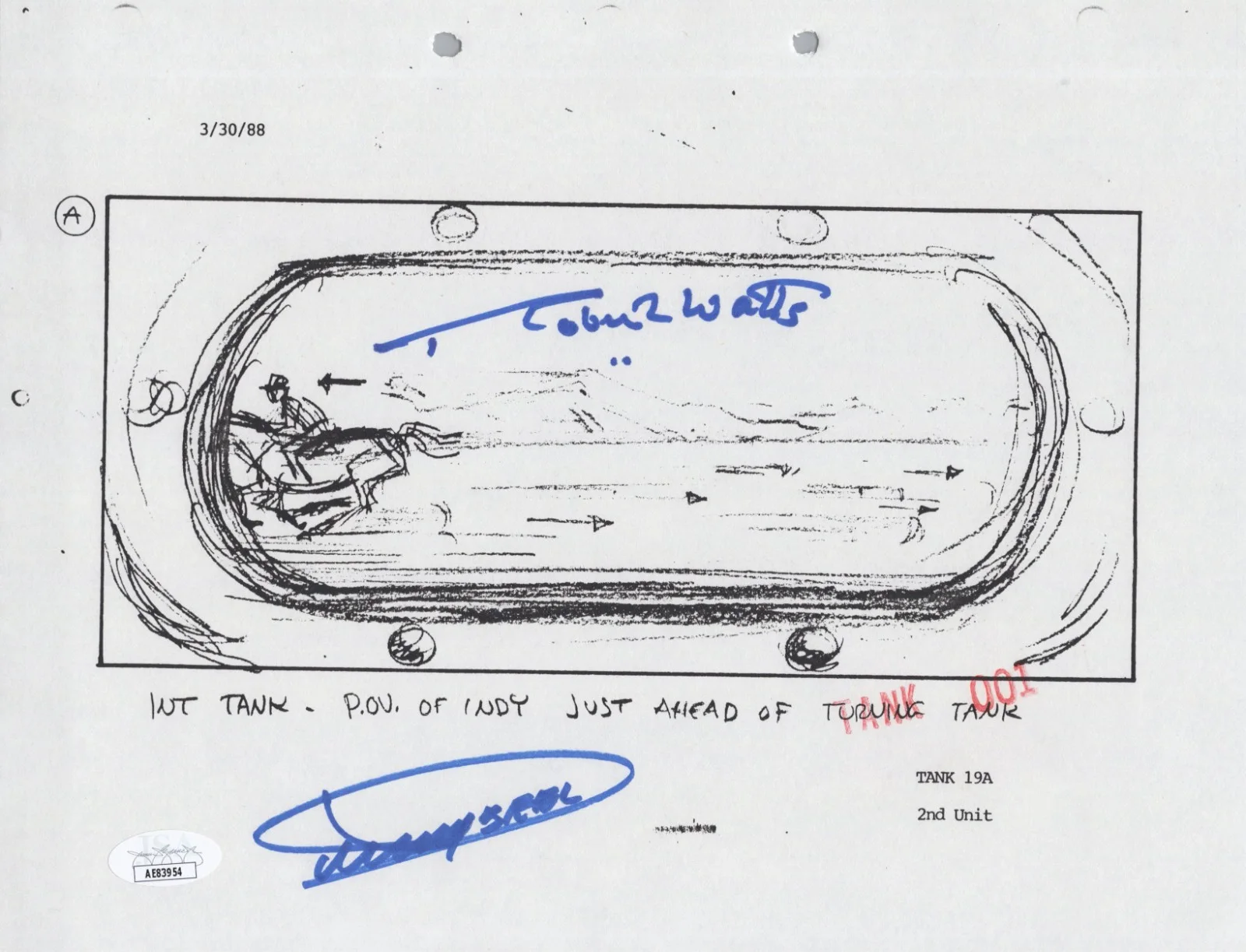 Dickey Beer — Indiana Jones - Storyboard signed by Dickey Beer & Robert Watts 8x10 JSA COA