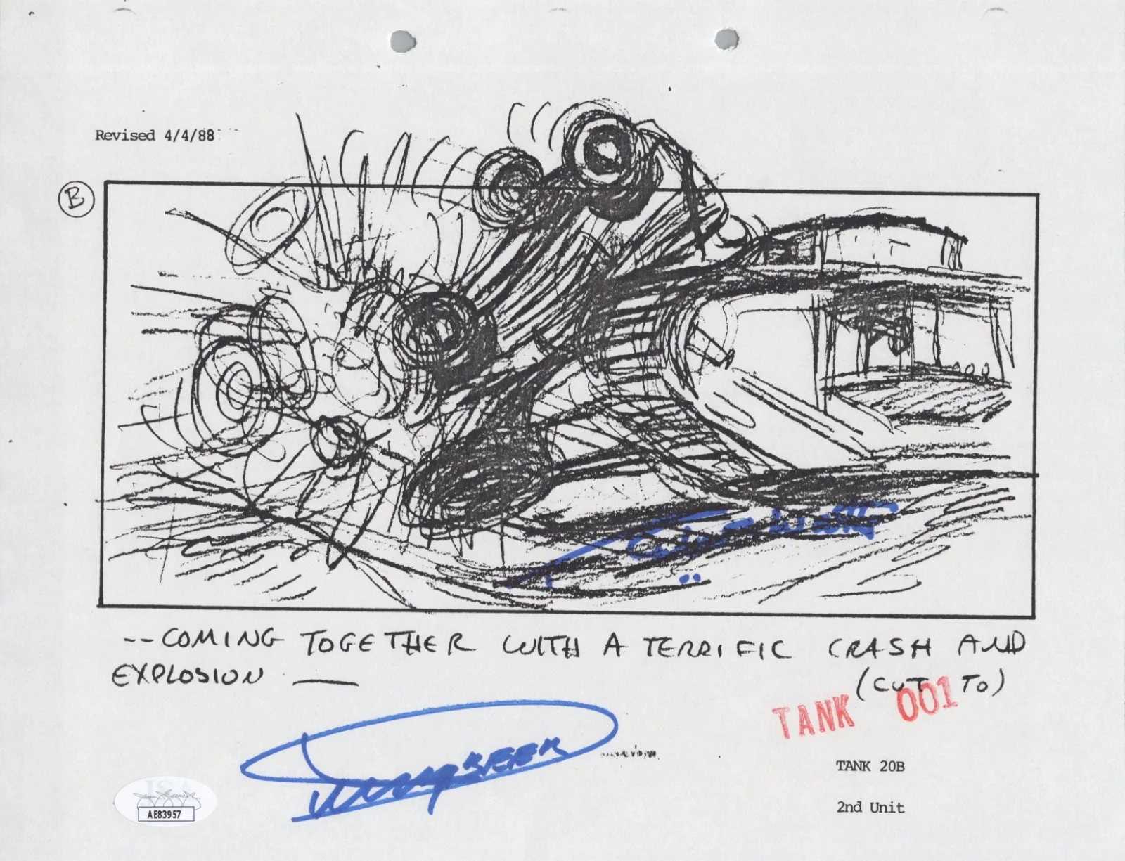 Dickey Beer — Indiana Jones - Storyboard signed by Dickey Beer & Robert Watts 8x10 JSA COA