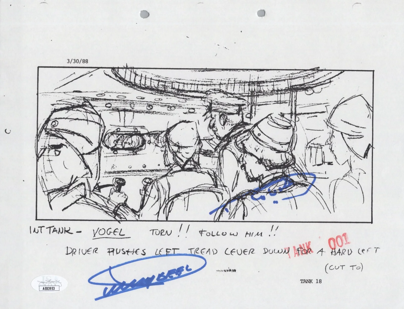 Dickey Beer — Indiana Jones - Storyboard signed by Dickey Beer & Robert Watts 8x10 JSA COA