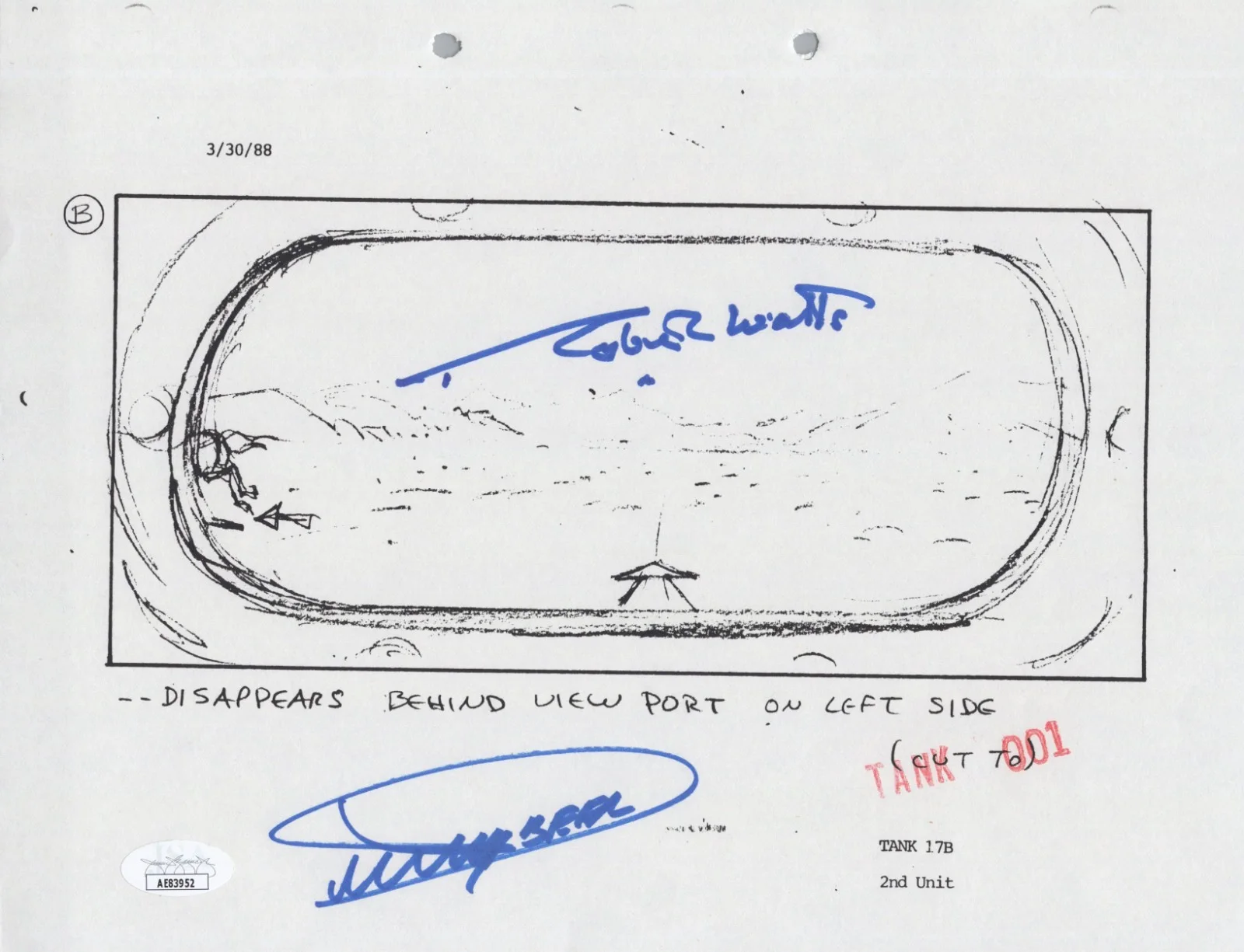 Dickey Beer — Indiana Jones - Storyboard signed by Dickey Beer & Robert Watts 8x10 JSA COA