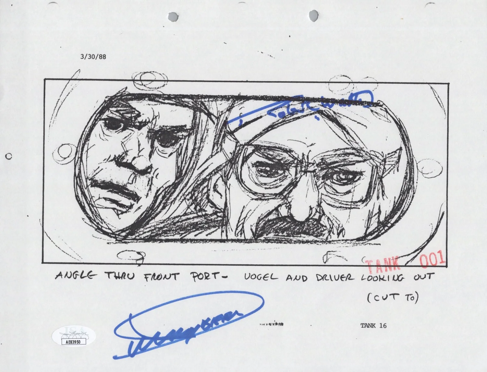 Dickey Beer — Indiana Jones - Storyboard signed by Dickey Beer & Robert Watts 8x10 JSA COA