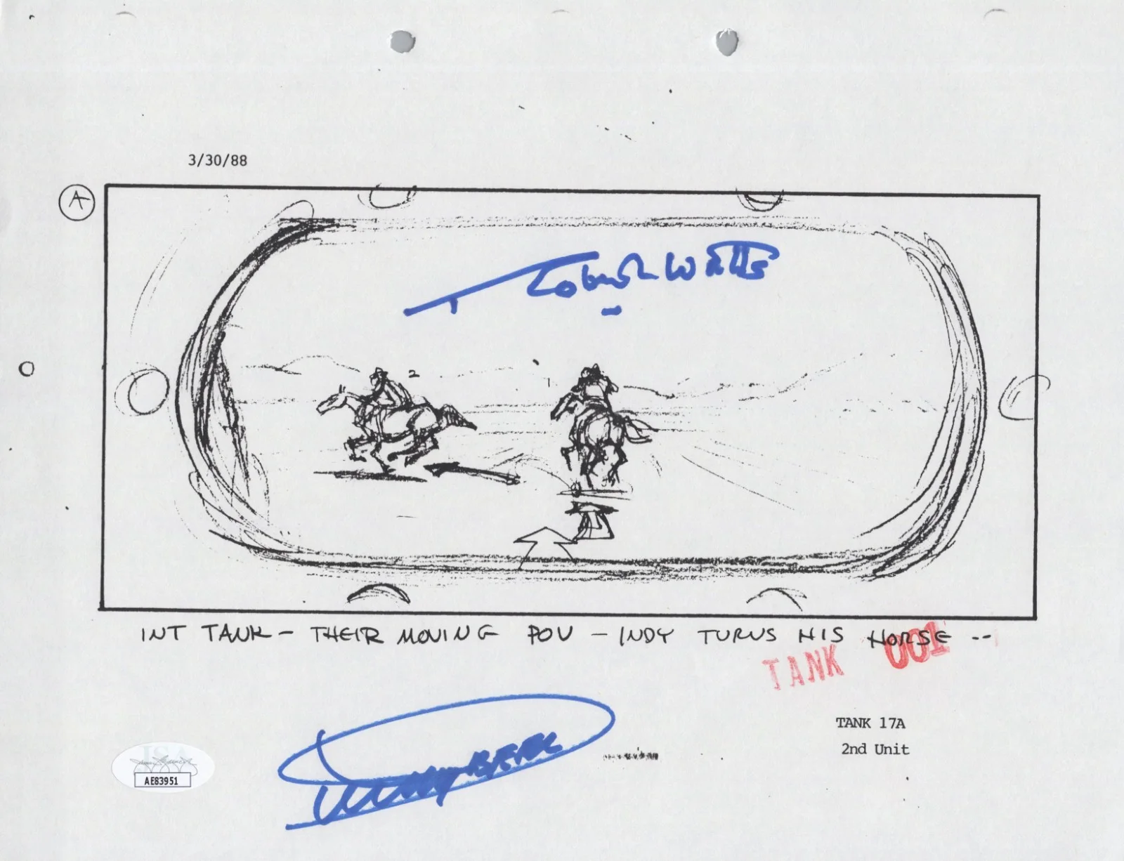 Dickey Beer — Indiana Jones - Storyboard signed by Dickey Beer & Robert Watts 8x10 JSA COA