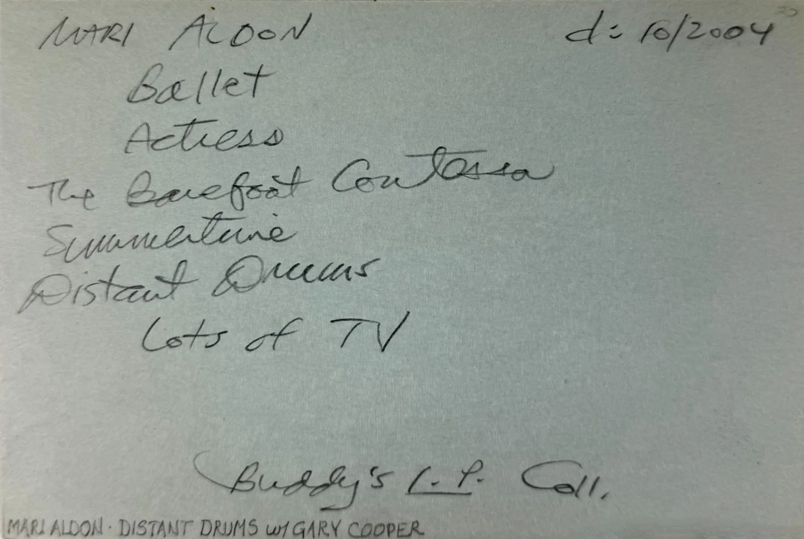 Mari Aldon — MARI ALDON Signed Autographed 4x6 INDEX CARD Distant Drums The Barefoot Contessa, изображение 3