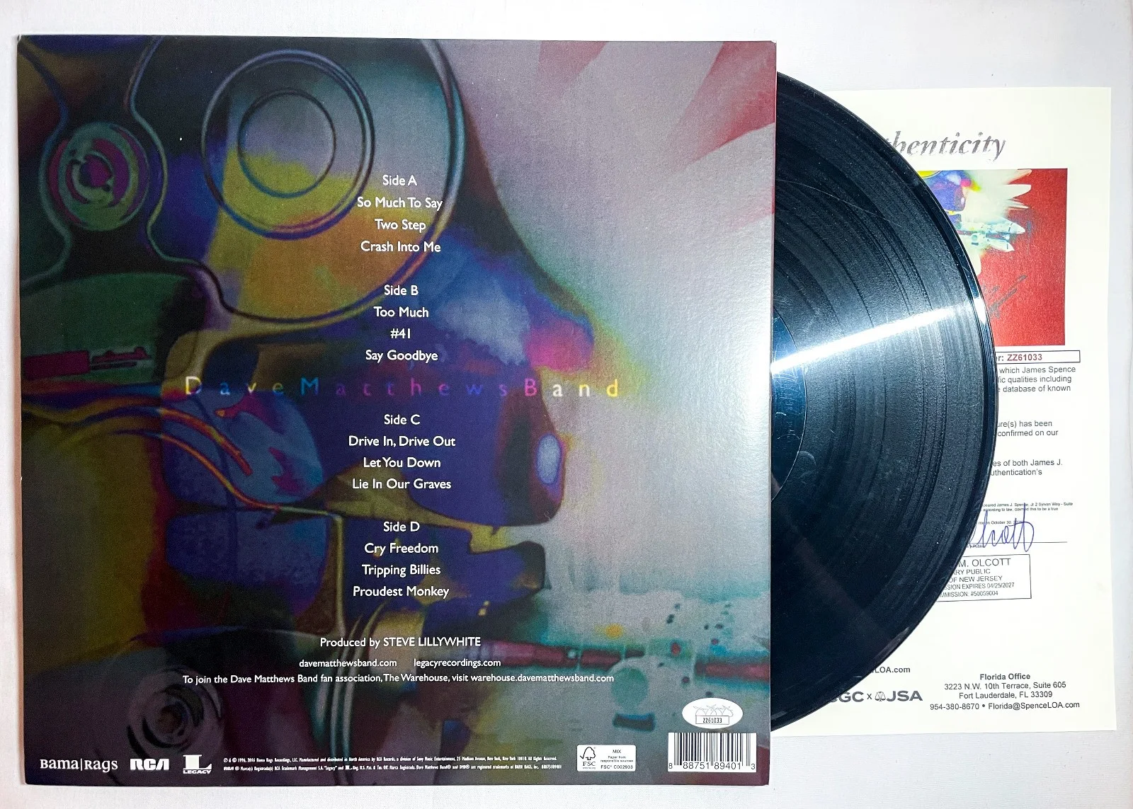 Dave Matthews Signed Autographed CRASH Vinyl LP Album EXACT Proof JSA Band, изображение 4