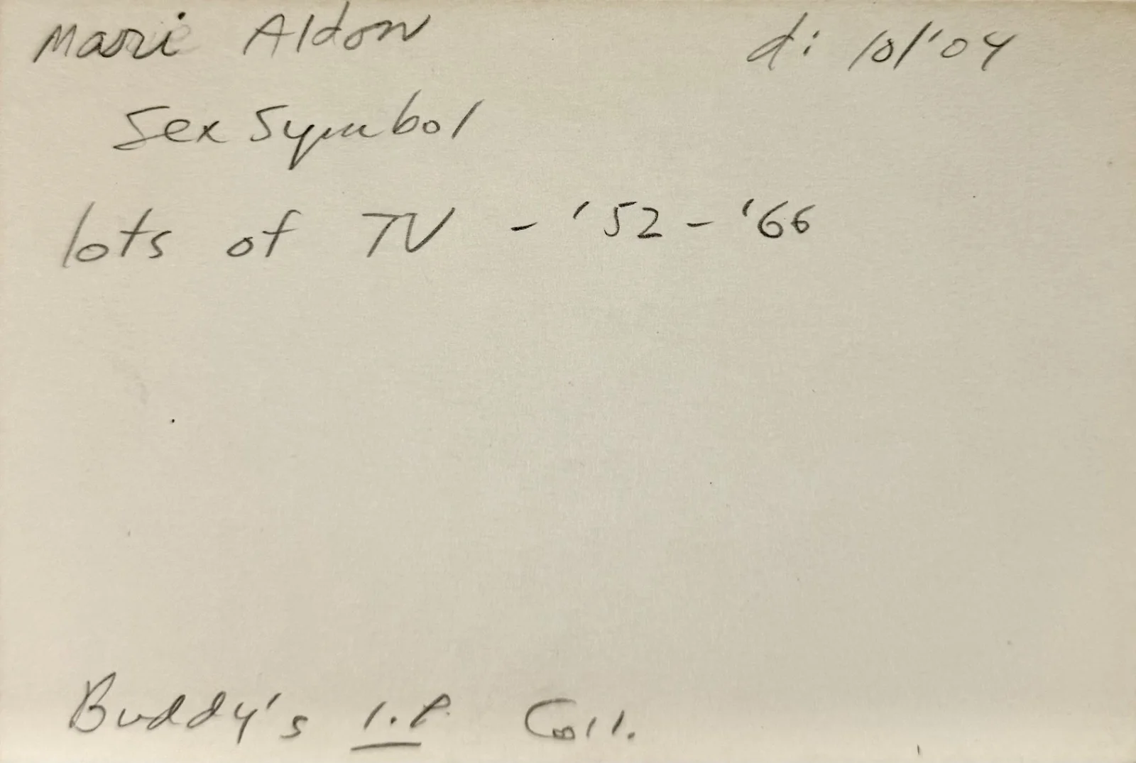 Mari Aldon — MARI ALDON Autographed Signed 4x6 INDEX CARD Distant Drums The Barefoot Contessa, изображение 3