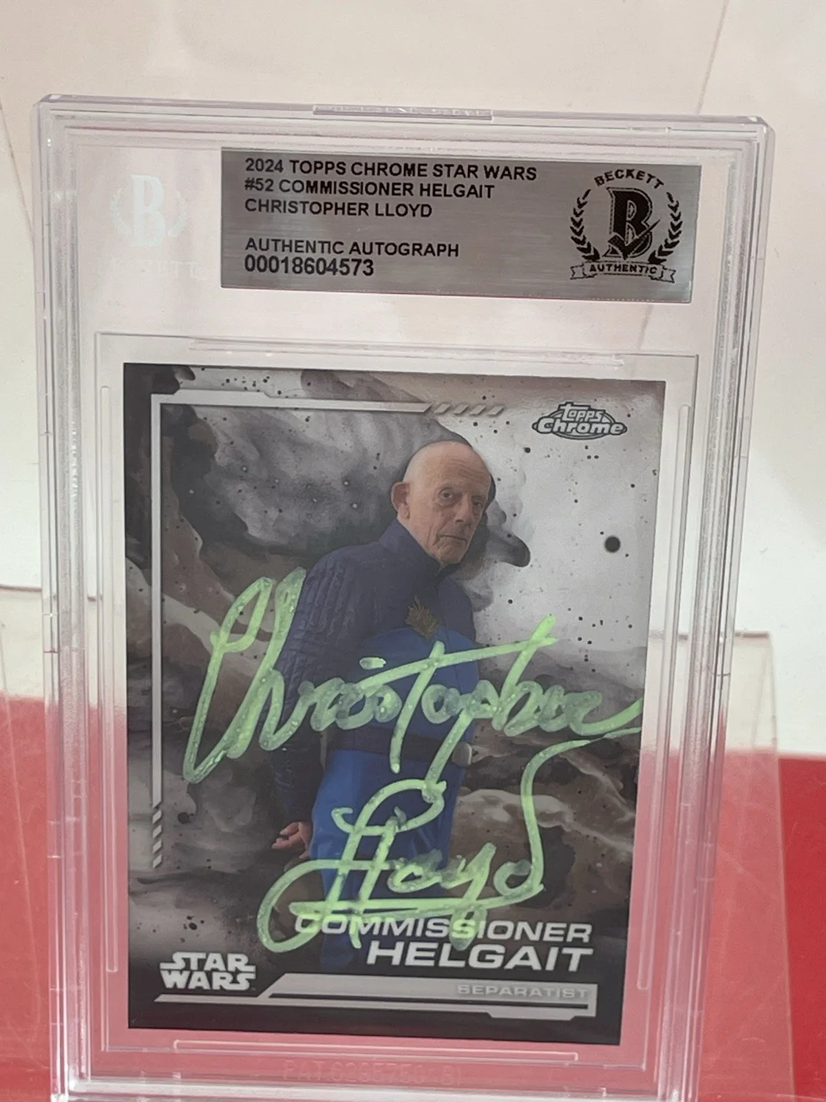 Christopher Lloyd — Christopher Lloyd Helgait signed Mandalorian trading card Beckett Slabbed, image 2