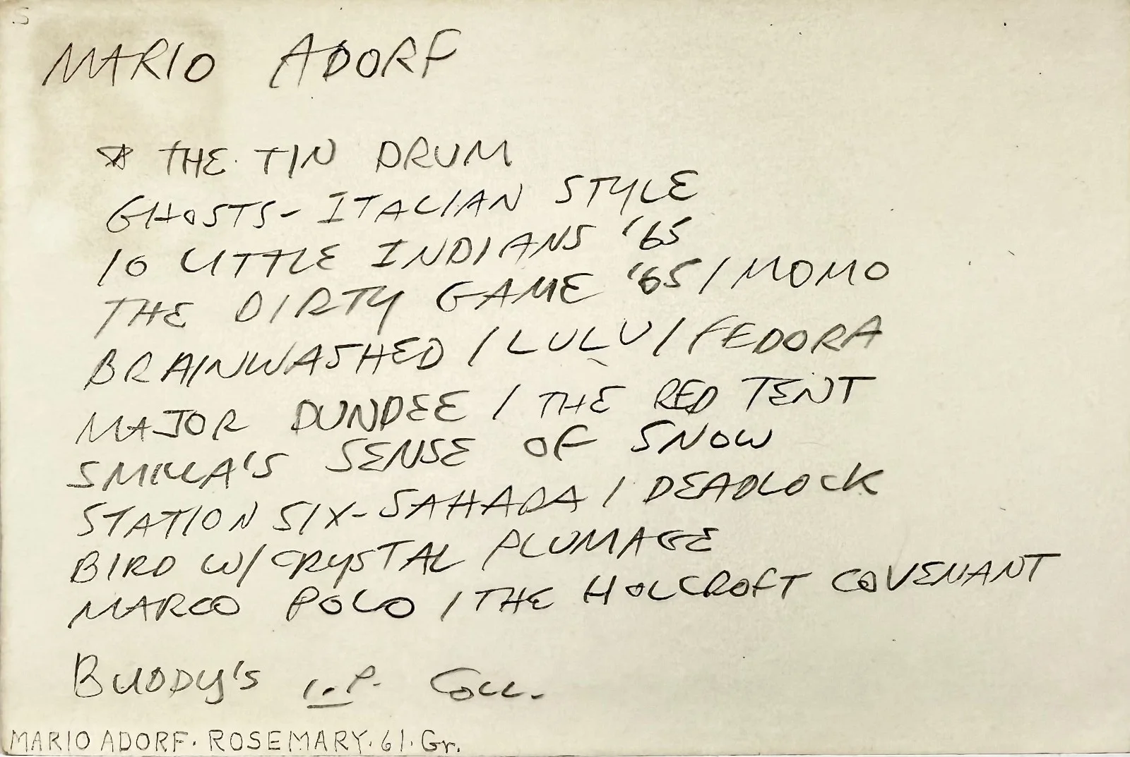 Mario Adorf — MARIO ADORF Signed Autograph 4" x 6" INDEX CARD The Tin Drum Caliber 9 ROSA ROTH, image 5