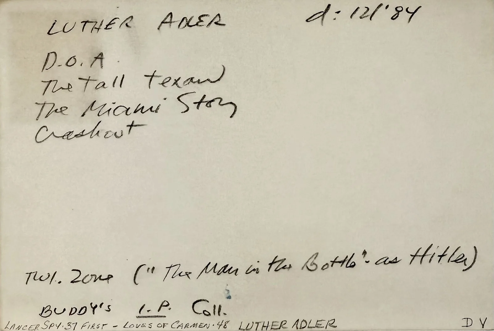 Luther Adler — LUTHER ADLER Signed Autographed 4" x 6" INDEX CARD CRASHOUT HOUSE OF STRANGERS, изображение 3