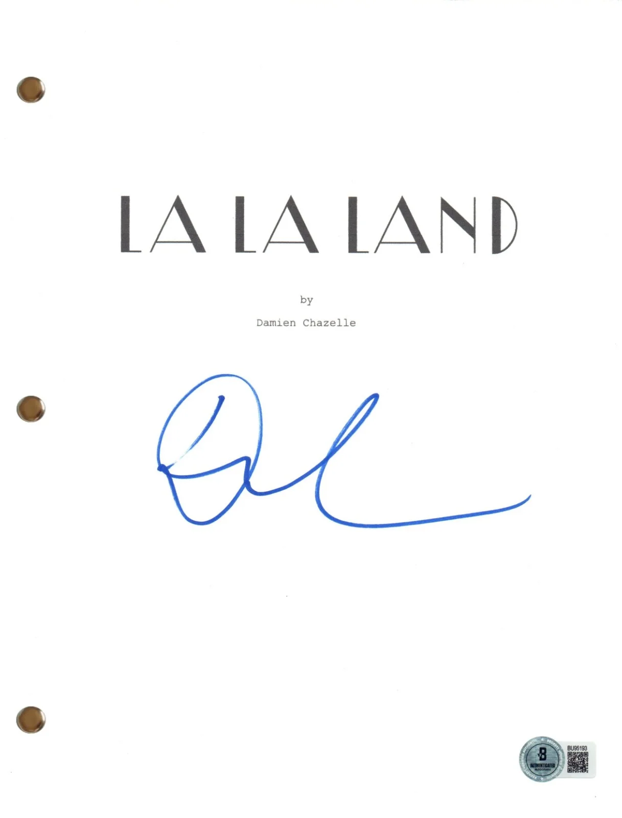 DAMIEN CHAZELLE — DAMIEN CHAZELLE Signed Autograph LA LA LAND Movie Script Screenplay Beckett COA
