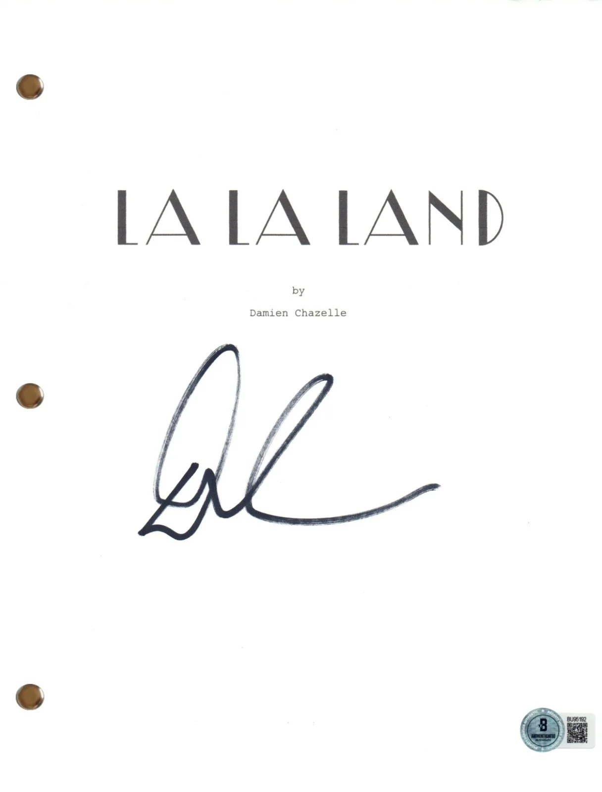DAMIEN CHAZELLE — DAMIEN CHAZELLE Signed Autograph LA LA LAND Movie Script Screenplay Beckett COA