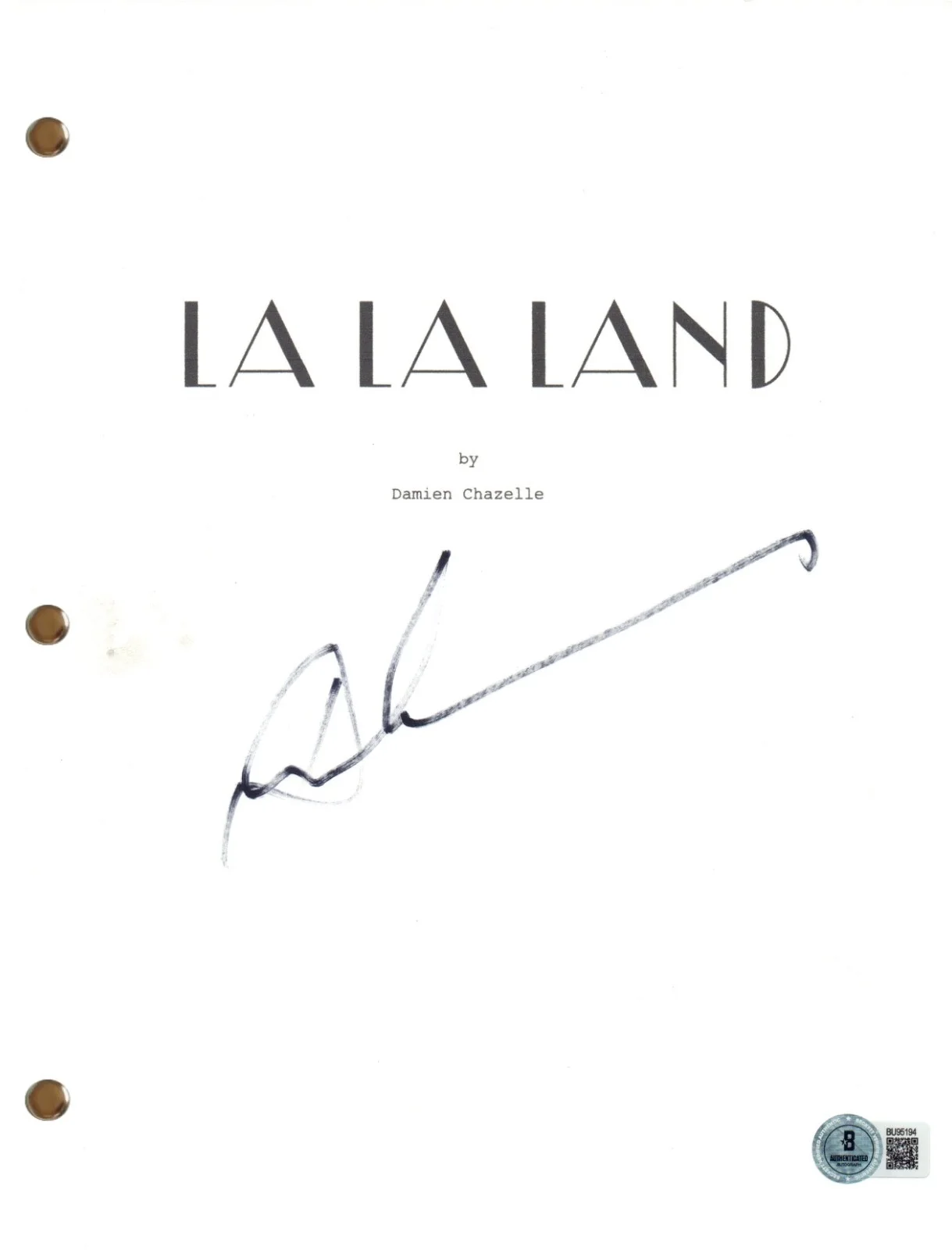 DAMIEN CHAZELLE — DAMIEN CHAZELLE Signed Autograph LA LA LAND Movie Script Screenplay Beckett COA