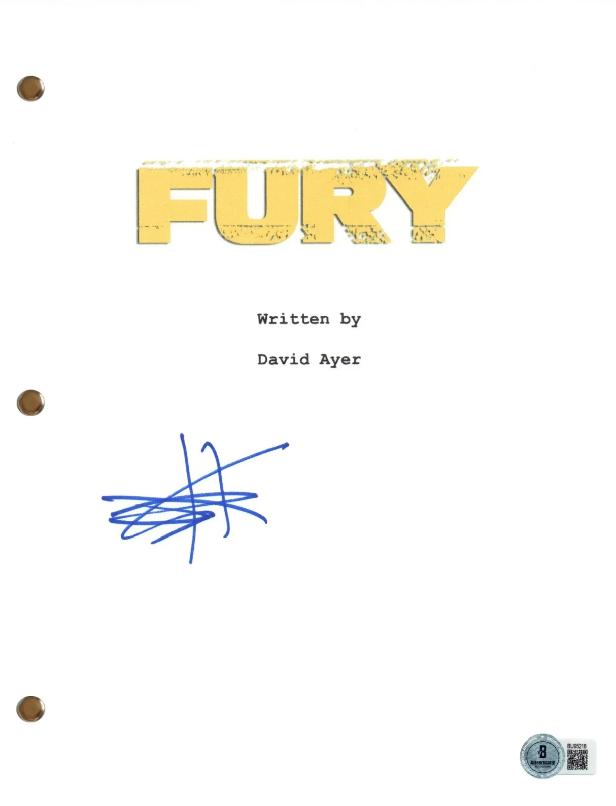Shia LaBeouf — Shia LaBeouf Signed Autograph Fury Movie Script Screenplay 2014 Film Beckett COA