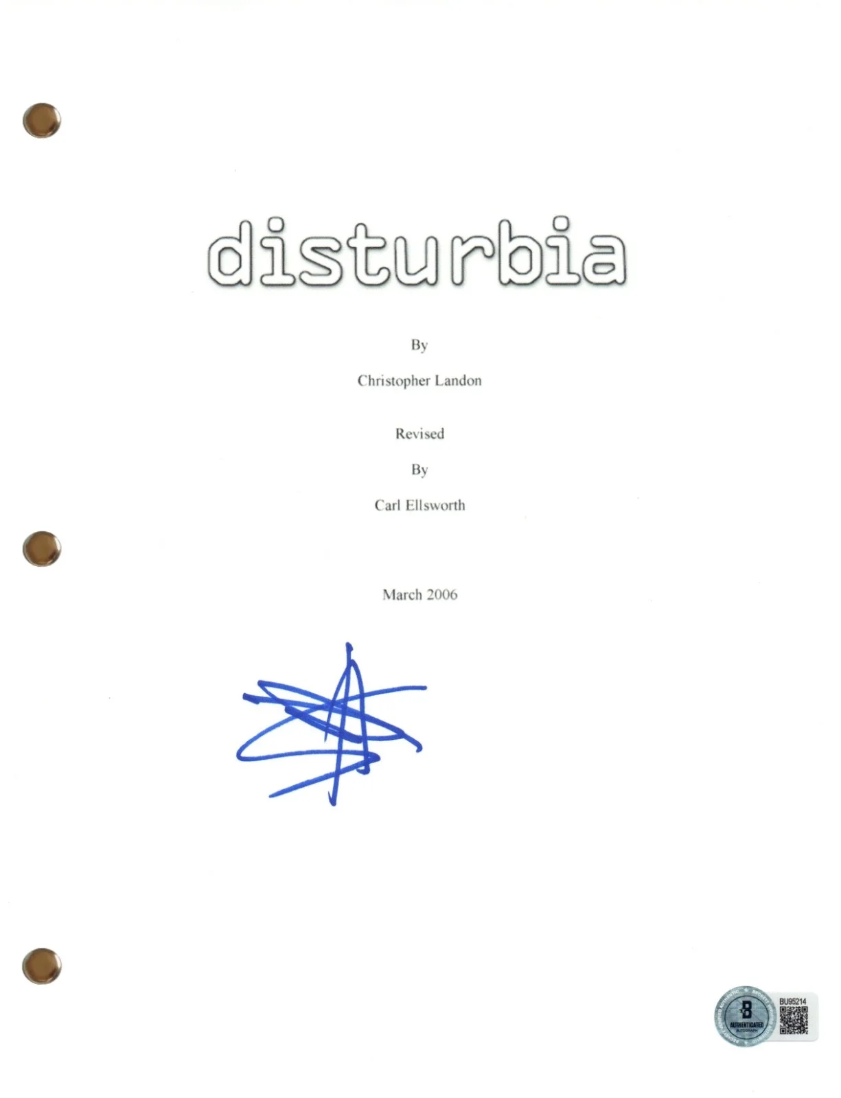Shia LaBeouf — Shia LaBeouf Signed Autograph Disturbia Movie Script Full Screenplay Beckett COA, изображение 2