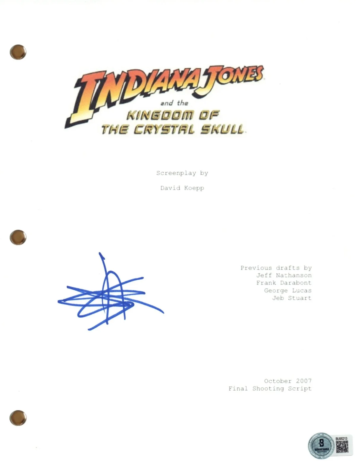 Shia LaBeouf — Shia LaBeouf Signed Indiana Jones & the Kingdom of the Crystal Skull Script BAS