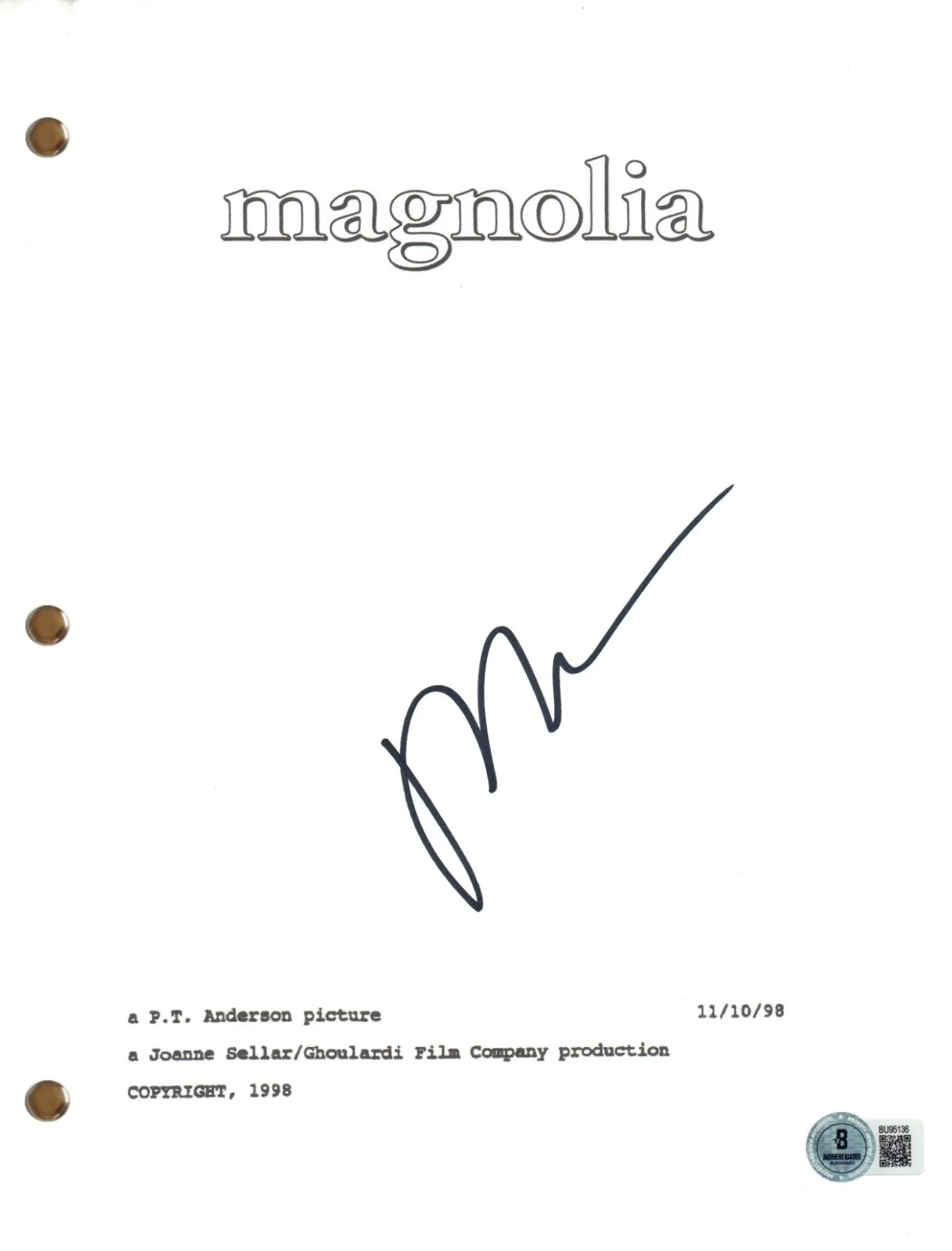 Paul Thomas Anderson — Paul Thomas Anderson "Magnolia" Signed Autograph Movie Script Screenplay Beckett, image 2