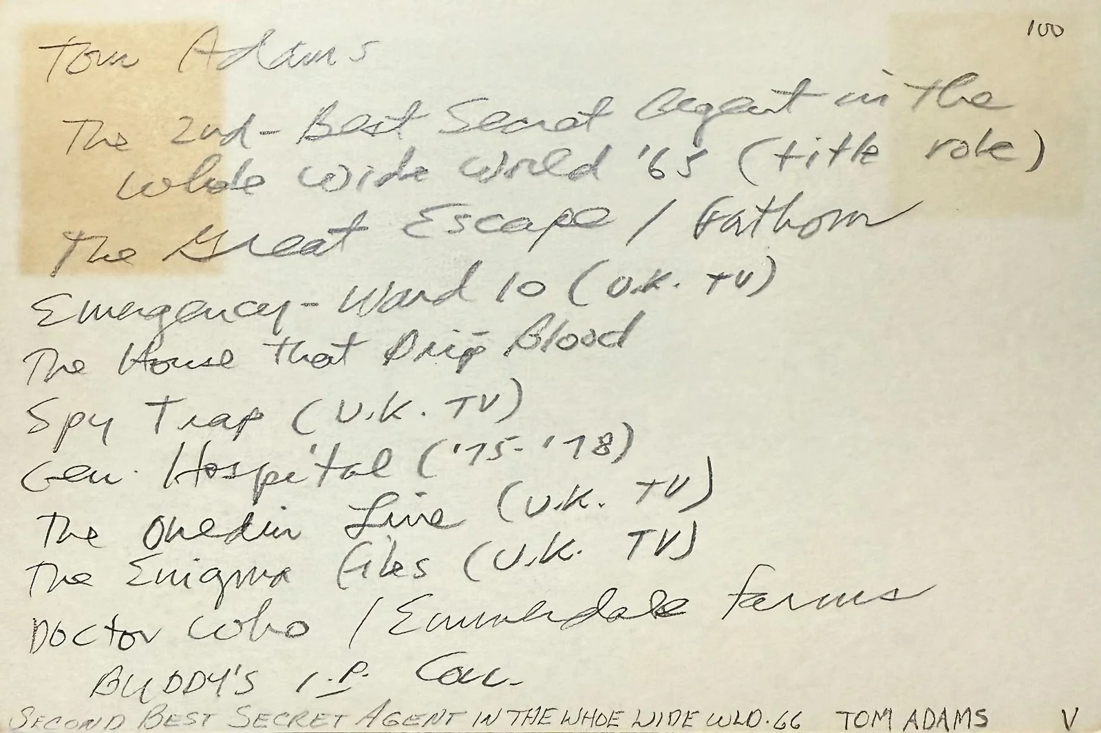 Tom Adams — TOM ADAMS Signed Autographed 4" x 6" INDEX CARD The House That Dripped Blood, изображение 3