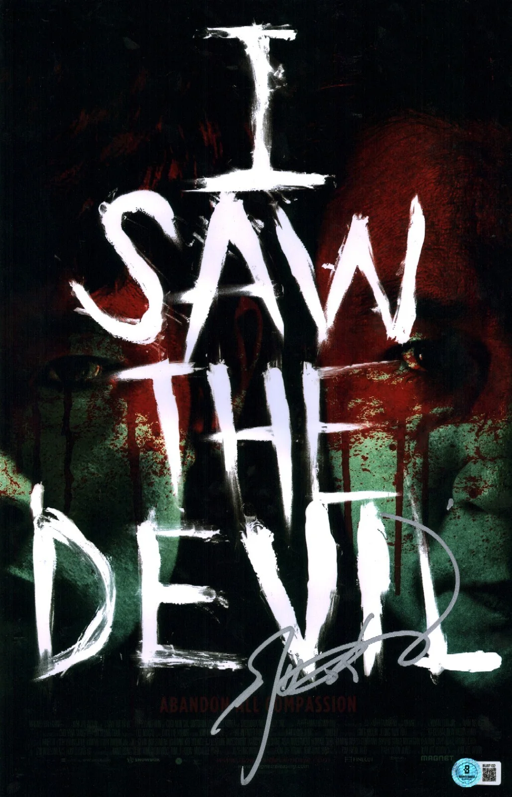 lee byung hun — LEE BYUNG HUN SIGNED I SAW THE DEVIL 11X17 PHOTO POSTER KOREAN ACTOR BAS COA