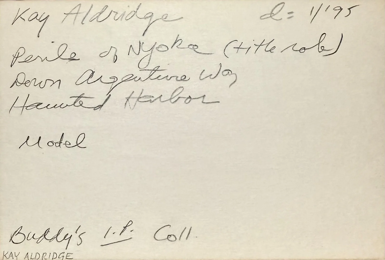Kay Aldridge — KAY ALDRIDGE Signed Autographed 4" x 6" INDEX CARD The Phantom of 42nd Street, изображение 3