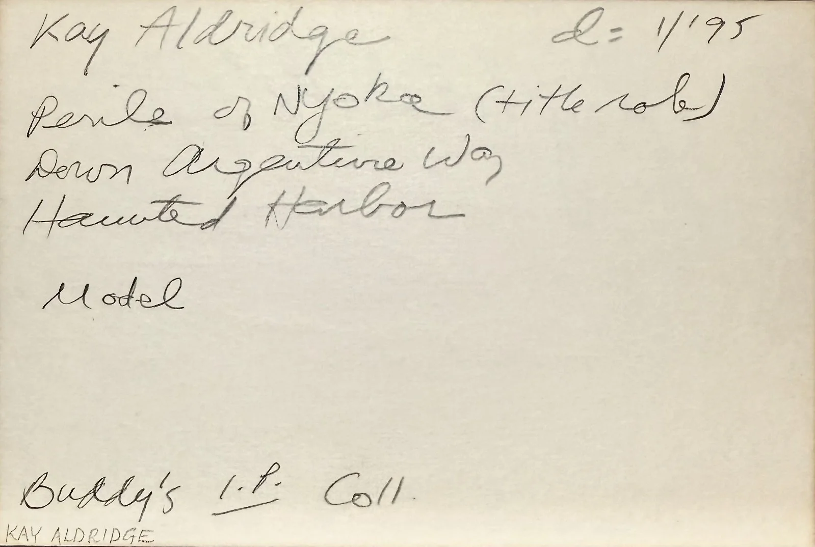 Kay Aldridge — KAY ALDRIDGE Signed Autographed 4" x 6" INDEX CARD The Phantom of 42nd Street, изображение 5