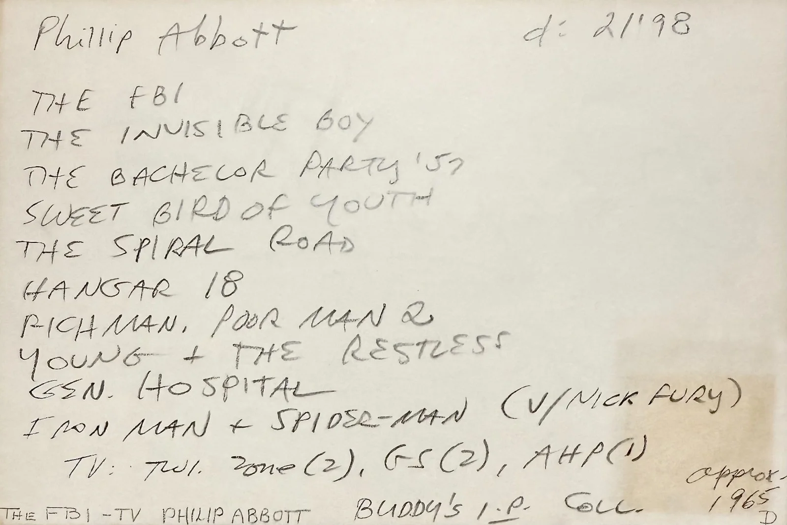 Phillip Abbott — PHILLIP ABBOTT Signed Autographed 4"x 6" INDEX CARD THE INVISIBLE BOY HANGAR 18, изображение 3