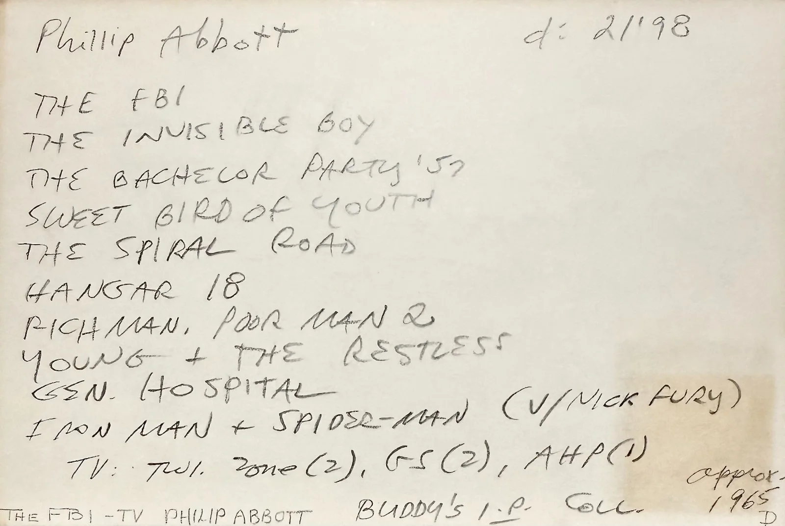 Phillip Abbott — PHILLIP ABBOTT Signed Autographed 4"x 6" INDEX CARD THE INVISIBLE BOY HANGAR 18, изображение 5