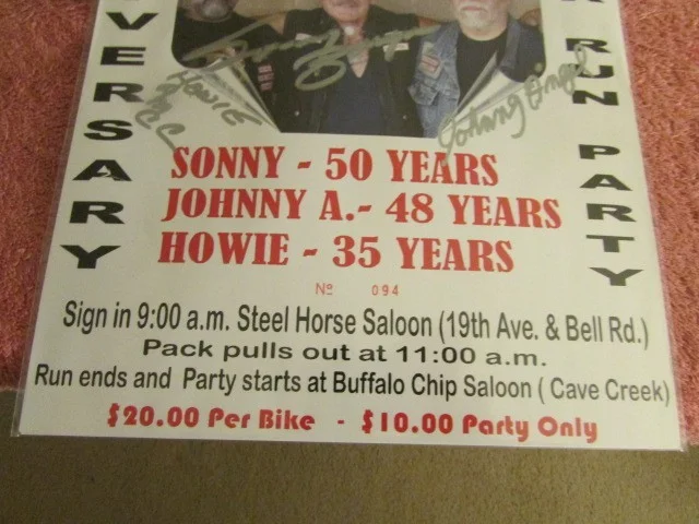 Sonny Barger — Hells Angels Sonny Johnny Howie Signed And Numbered Flyer # 094, image 5
