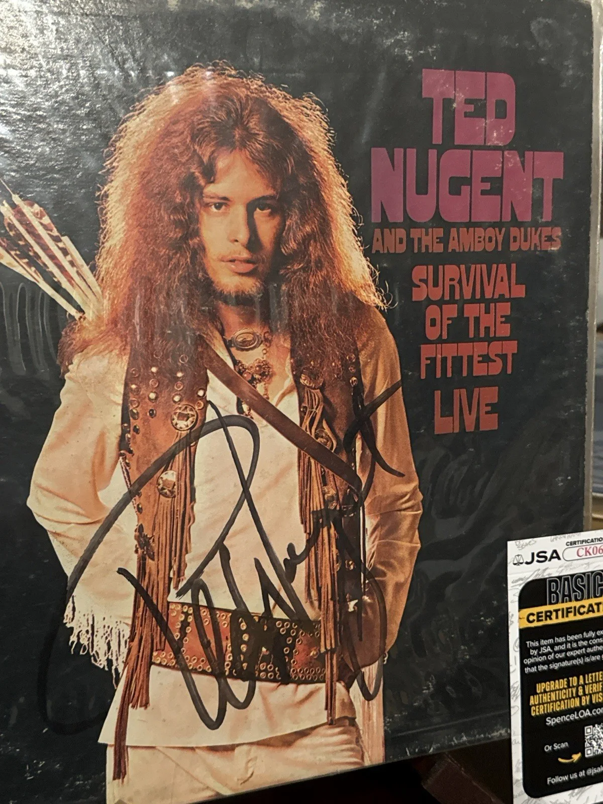 Ted Nugent signed lp survival of the fittest live jsa Coa ck06139 Autograph Loa, изображение 2