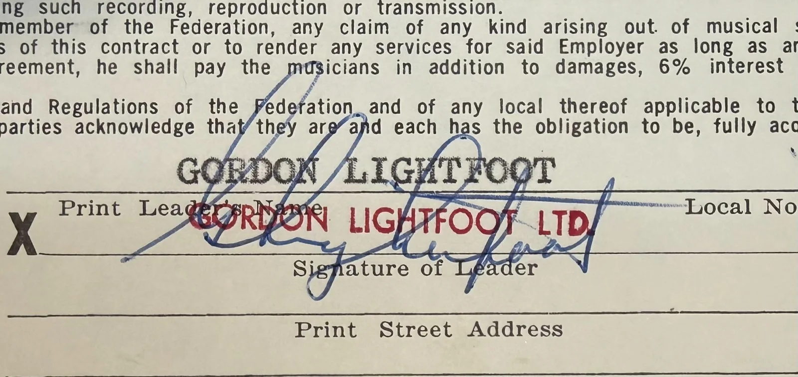 Original 1969 Gordon Lightfoot Signed Concert Contract Rosse Hall Kenyon College, изображение 2
