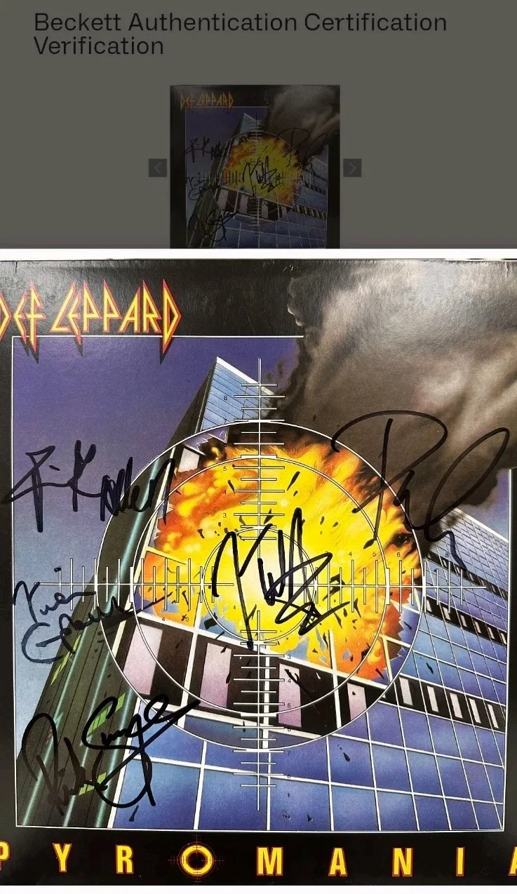 Def Leppard Signed Pyromania Vinyl Record All 5 Members Beckett Bas LOA, image 2