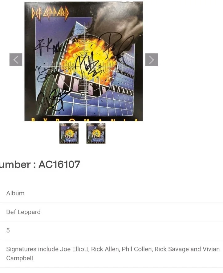 Def Leppard Signed Pyromania Vinyl Record All 5 Members Beckett Bas LOA, image 4